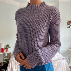 Purple Knit Cropped Turtleneck Sweater
